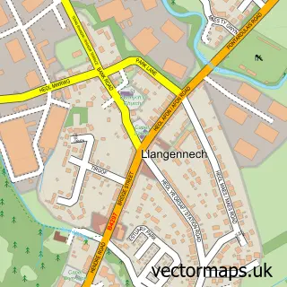 Street map sample of Llangennech, Dyfed