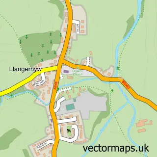 Street map sample of Llangernyw, Clwyd
