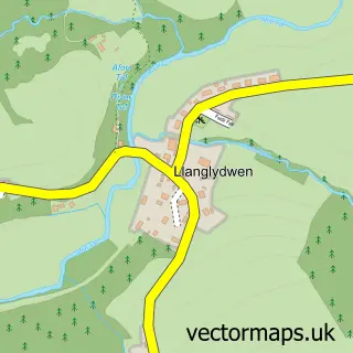 Street map sample of Llanglydwen, Dyfed