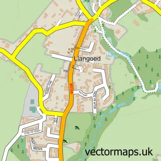 Street map sample of Llangoed, Gwynedd