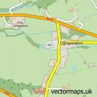 Street map sample of Llangoedmor, Dyfed