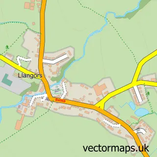 Street map sample of Llangors, Powys