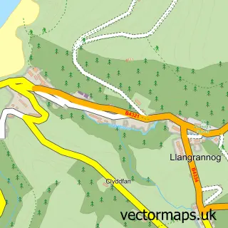 Street map sample of Llangrannog, Dyfed