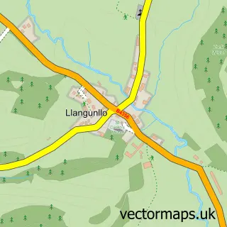 Street map sample of Llangunllo, Powys