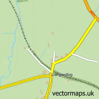 Street map sample of Llangwyllog, Gwynedd