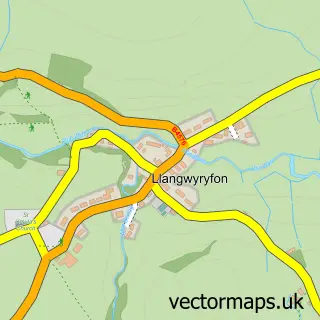 Street map sample of Llangwyryfon, Dyfed