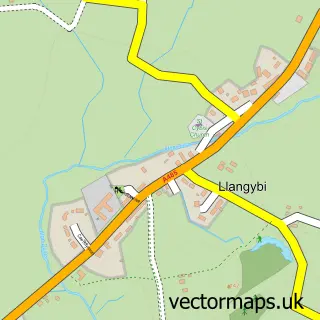 Street map sample of Llangybi, Dyfed