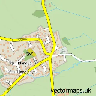 Street map sample of Llangybi, Gwent