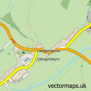Street map sample of Llangyndeyrn, Dyfed