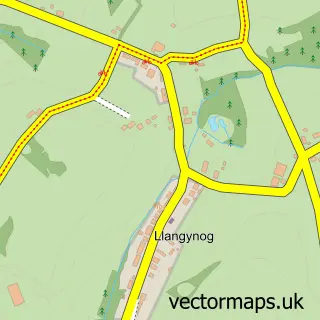 Street map sample of Llangynog, Dyfed
