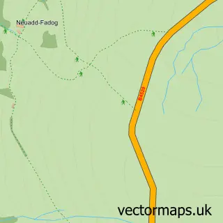 Street map sample of Llangynog, Powys