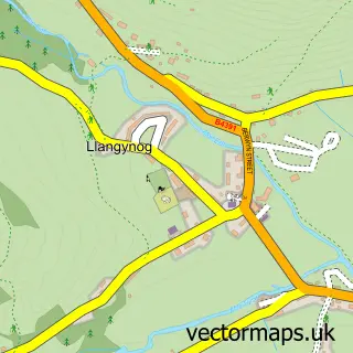 Street map sample of Llangynog, Powys