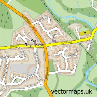Street map sample of Llangynwyd, Mid Glamorgan