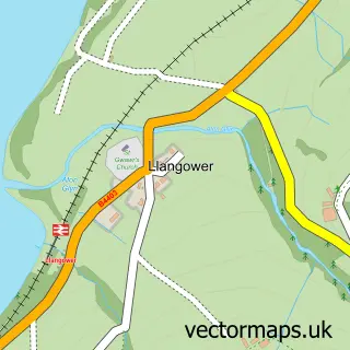 Street map sample of Llangywer, Gwynedd