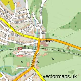 Street map sample of Llanharan, Mid Glamorgan