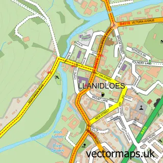 Street map sample of Llanidloes, Powys