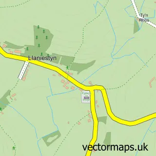 Street map sample of Llaniestyn, Gwynedd