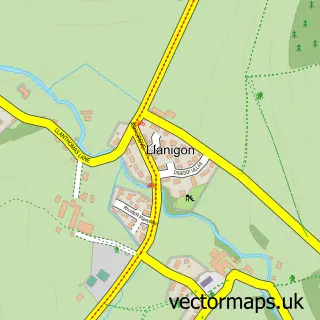 Street map sample of Llanigon, Powys