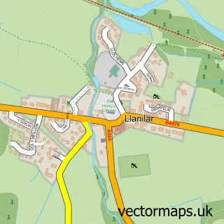 Street map sample of Llanilar, Dyfed