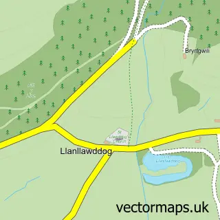 Street map sample of Llanllawddog, Dyfed