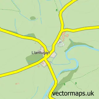 Street map sample of Llanllugan, Powys