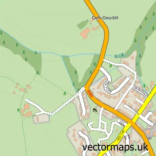 Street map sample of Llanllwchaiarn, Dyfed