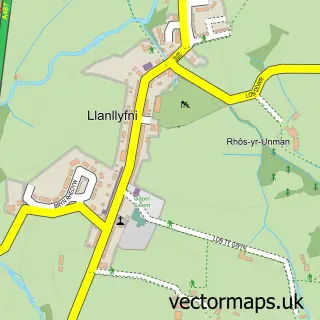 Street map sample of Llanllyfni, Gwynedd