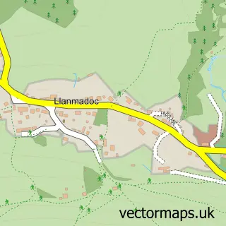 Street map sample of Llanmadoc, West Glamorgan