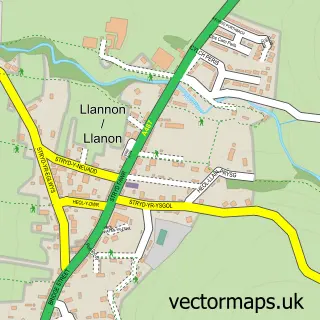 Street map sample of Llanon, Dyfed