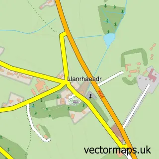 Street map sample of Llanrhaeadr, Clwyd