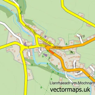 Street map sample of Llanrhaeadr-ym-Mochnant, Powys