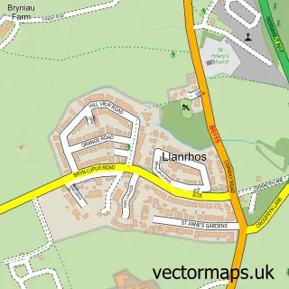 Street map sample of Llanrhos, Clwyd