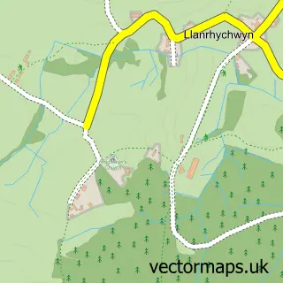 Street map sample of Llanrhychwyn, Clwyd