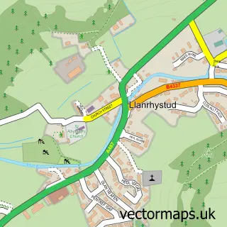 Street map sample of Llanrhystud, Dyfed