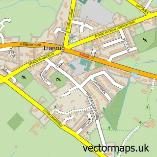 Street map sample of Llanrug, Gwynedd