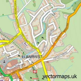 Street map sample of Llanrwst, Clwyd