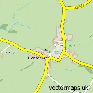 Street map sample of Llansadwrn, Dyfed