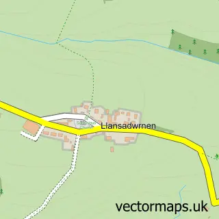 Street map sample of Llansadwrnen, Dyfed