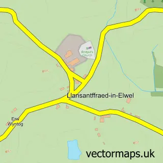 Street map sample of Llansaintfraed in Elwel, Powys