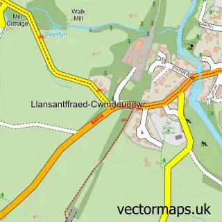 Street map sample of Llansantffraed-Cwmdeuddwr, Powys
