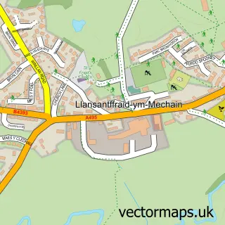 Street map sample of Llansantffraid-ym-Mechain, Powys