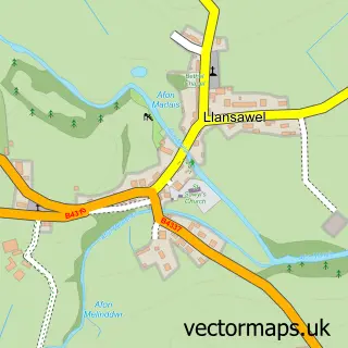Street map sample of Llansawel, Dyfed