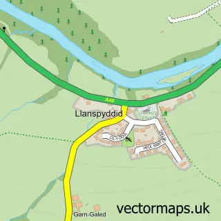 Street map sample of Llanspyddid, Powys