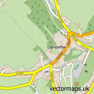 Street map sample of Llansteffan, Dyfed
