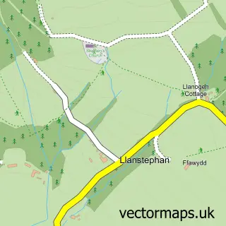 Street map sample of Llanstephan, Powys