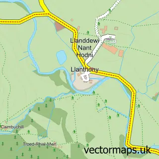 Street map sample of Llanthony, Gwent