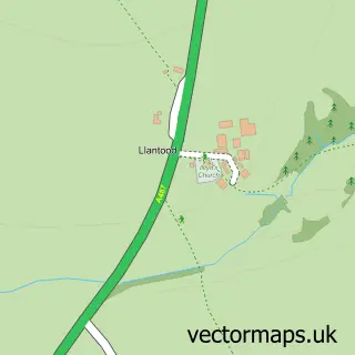 Street map sample of Llantood, Dyfed