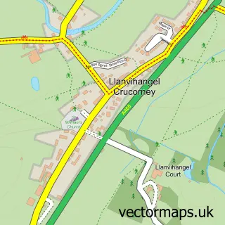 Street map sample of Llanvihangel Crucorney, Gwent