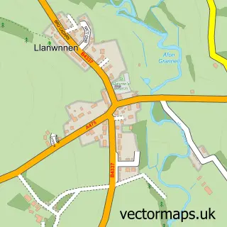 Street map sample of Llanwnnen, Dyfed