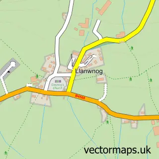 Street map sample of Llanwnnog, Powys